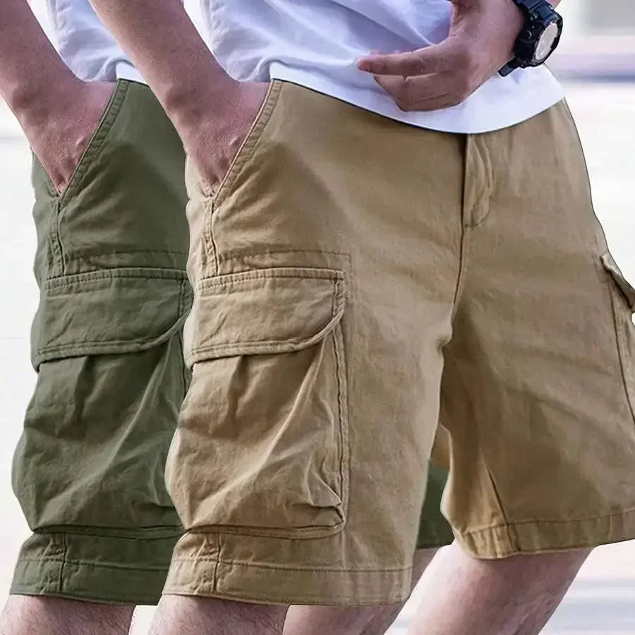 Mens Solid Color Multi-Pocket Casual Cargo Shorts For Outdoor Hiking Cycling