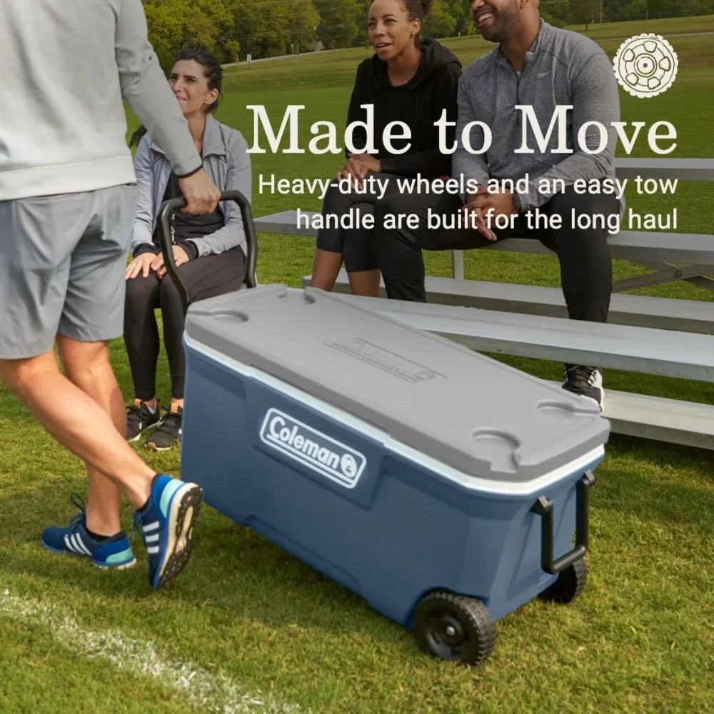 Large Wheeled Hard Cooler 100QT Insulated 5 Day Rolling Ice Box Camping Chest