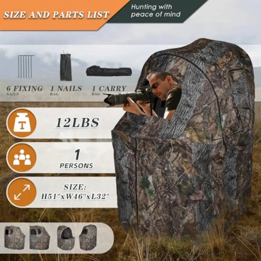 Hunting Chair Blind 1/2 Man One-Way See Through Ground Blind Portable/ Camouflage Chair Tent with Carrying Bag