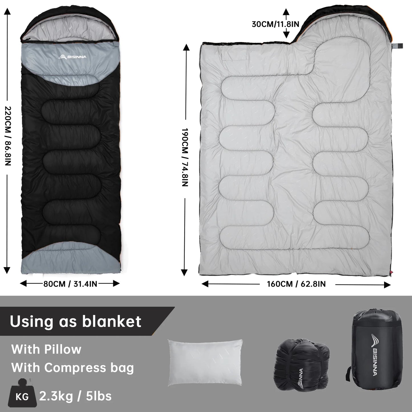 Outdoor Camping Sleeping Bag Ultralight Waterproof Winter Warm Backpacking Sleeping Bag With Pillow for Traveling Hiking