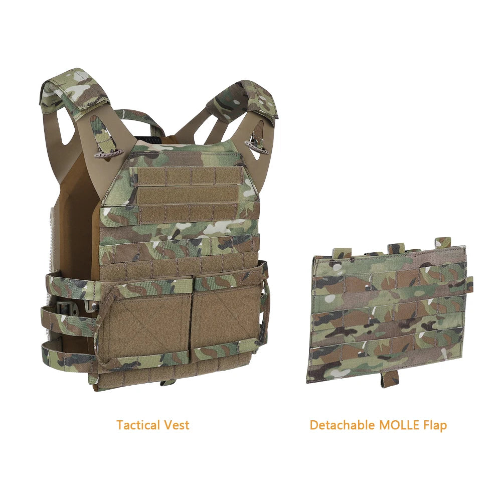 500D Nylon Tactical Vest Jumpable Plate Carrier MOLLE Front Flap Panel Backpack Hunting Ranger Green Camo Men's Vest