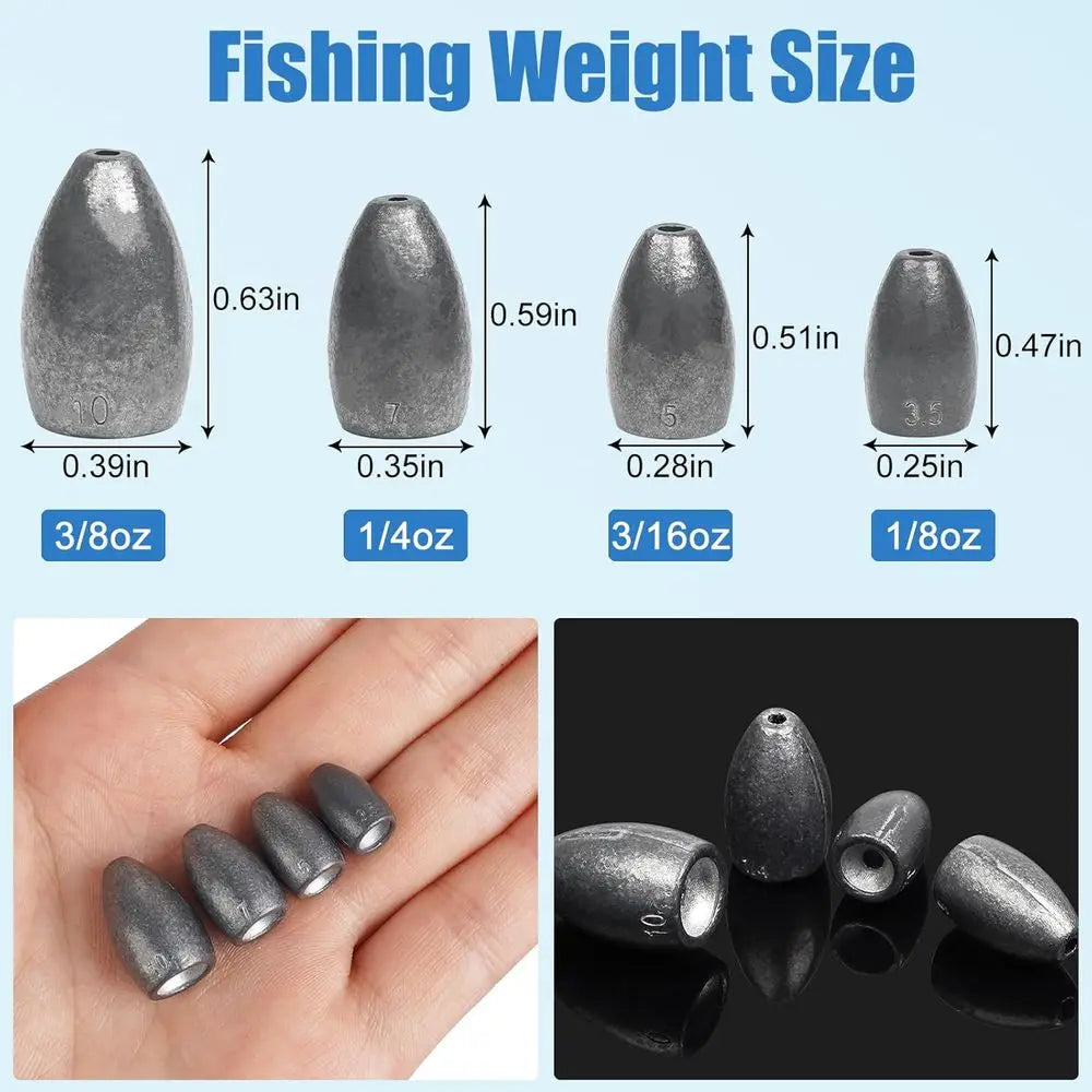 Bass Fishing Sinkers: Bullet, Flipping, Punching & Carolina Rig Weights - Freshwater & Saltwater Use 1/8, 3/16, 1/4, 3/8 oz