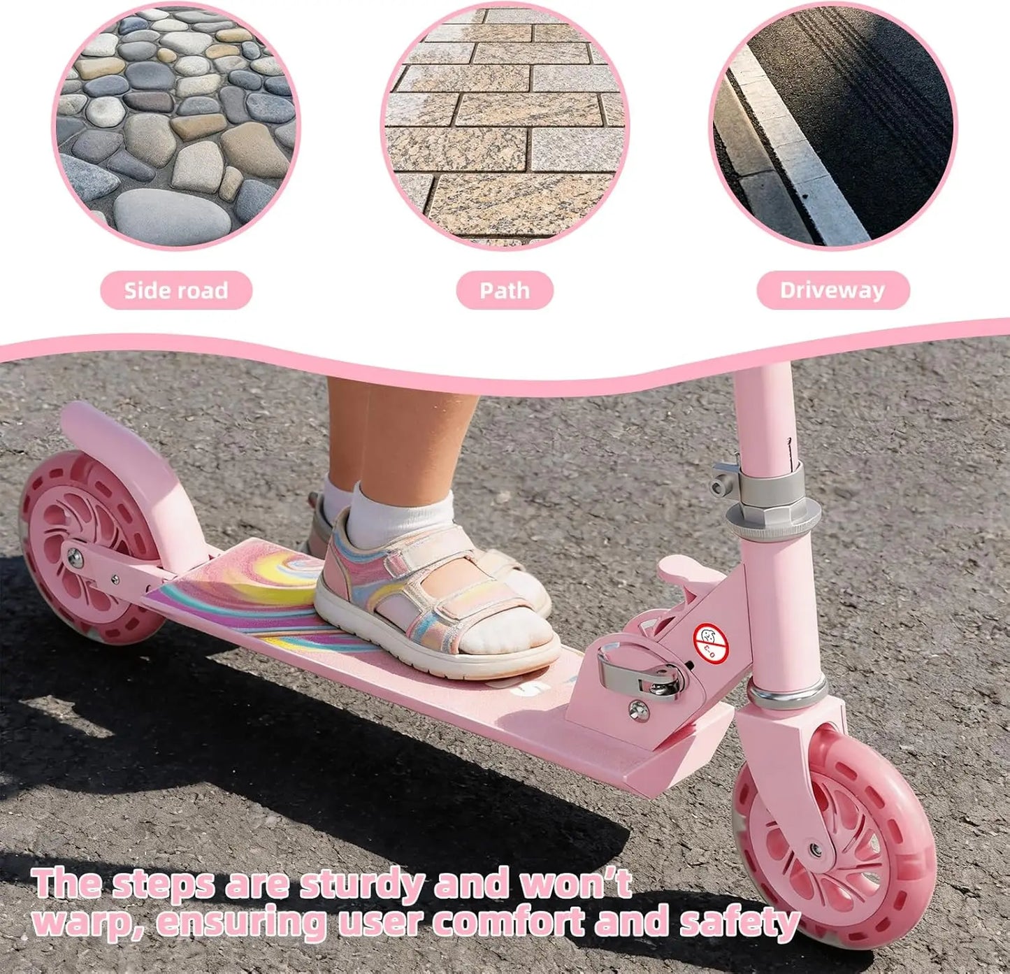 Lightweight Foldable Kick Scooter for Boys Girls Ages 3-8, Two Wheel Scooter Equipped with 3-Level Adjustable Handlebar, Rear Brake & Light-Up ABEC-10 Wheels, Suitable for Kids and Teens Outdoor Sports