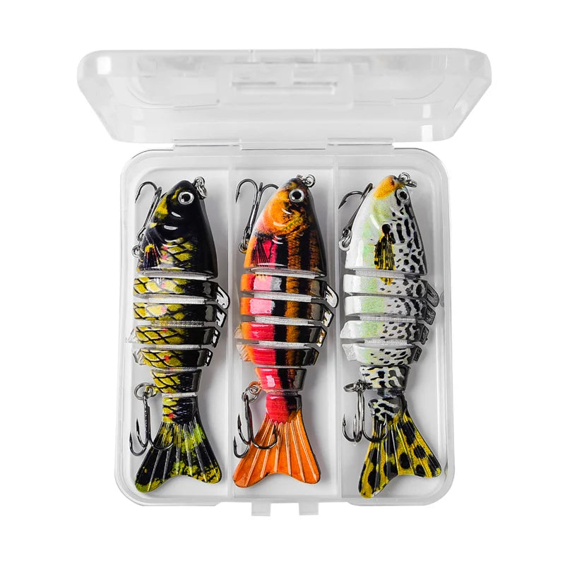 JSFUN 3PCS Lifelike 7 Segment Swimbait Fishing Lures10cm/15g Slow Sinking Crankbait Hard Baits for Freshwater Saltwater Fishing
