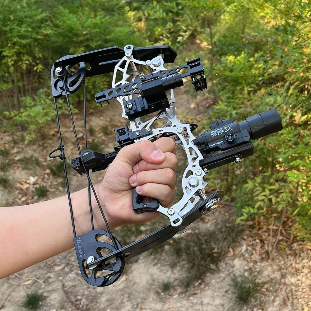 13 Inch Mini Short-Axis Compound Bow Kit 15-32lbs Adjustable Draw Weight Ambidextrous RH LH Design Complete Arrow Set with Laser Sight Lightweight Stainless Steel Limbs for Target Shooting and Small Game Hunting Archery Gear