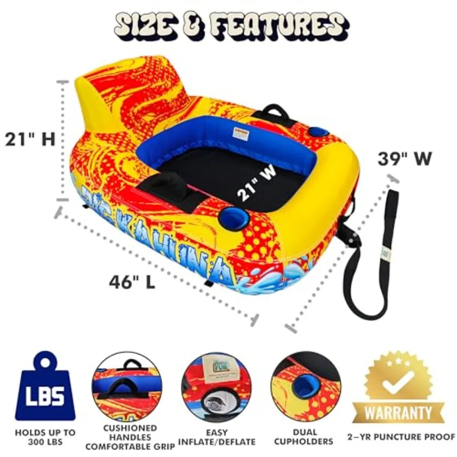 Heavy Duty Inflatable River Tube Float for Adults Fabric Covered Pool Lake Lounger Raft with Backrest Cup Holder Durable PVC Un