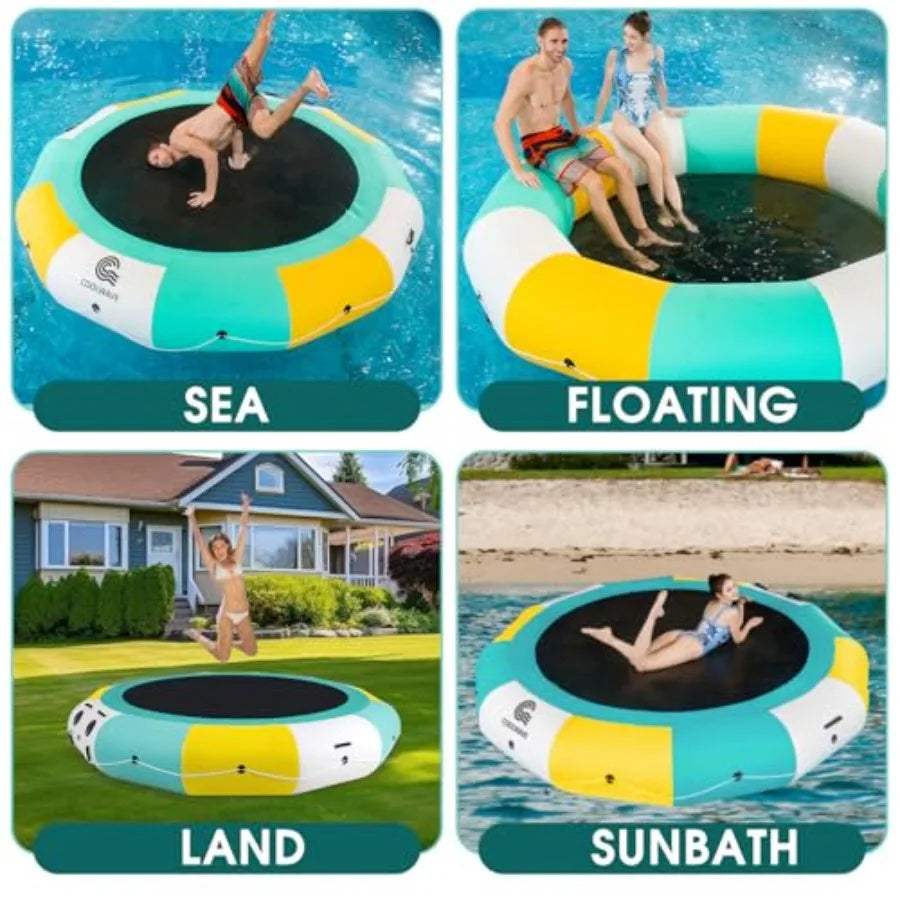 Water Trampoline for Lake Floating Trampoline for Pool Ocean with Pump in Blue for Outdoor Water Fun and Exercise
