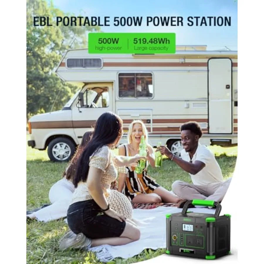 500W Portable Power Station with 100W Portable Solar Panel 20V, Outdoor Solar Generator 500W Peak 1000W Backup Battery Pack Sol