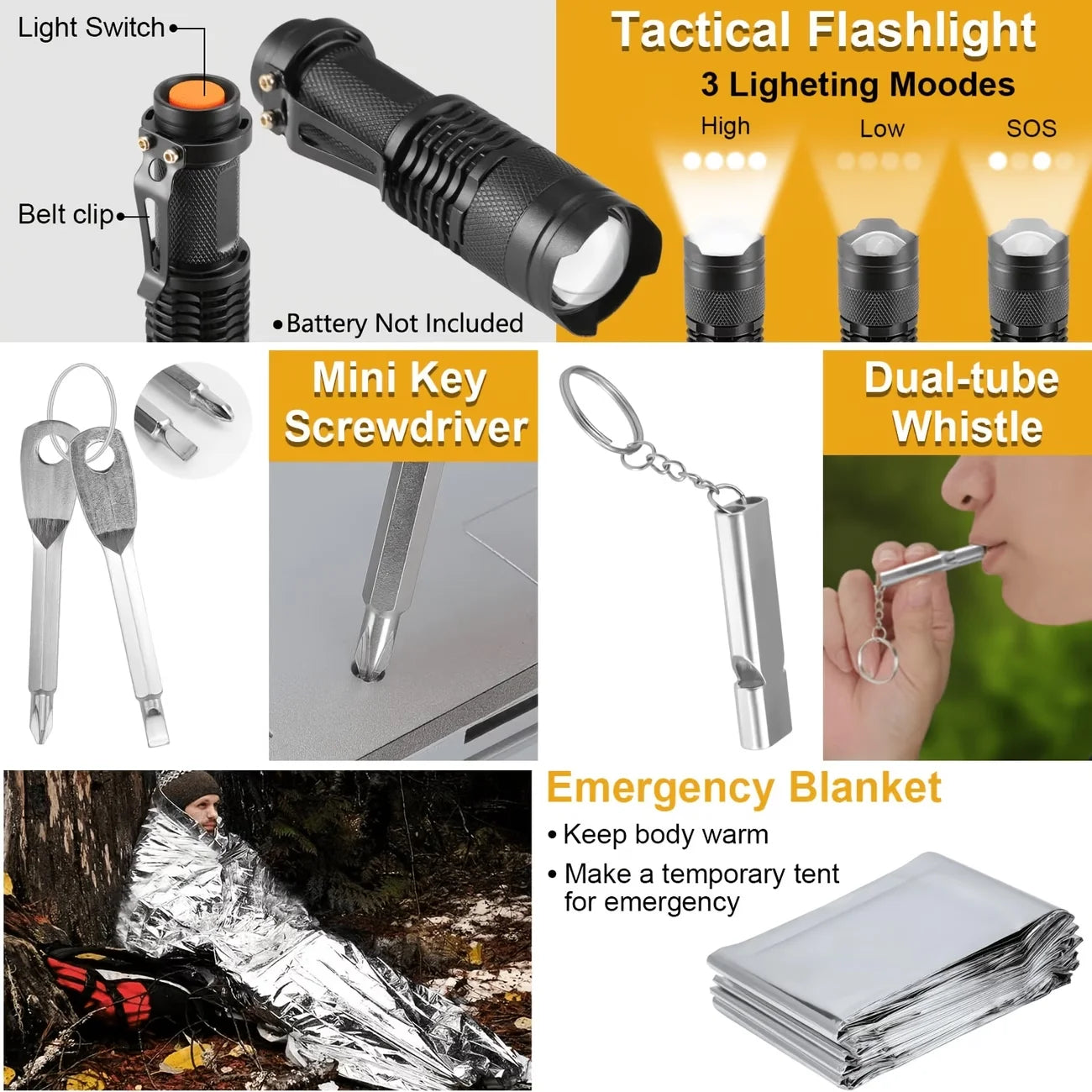 250-Piece Professional Survival & Outdoor Gear Set Comes with fire starters, compasses and multi-functional outdoor tools. Ideal for camping and adventure enthusiasts, perfect as gifts for men, fathers and husbands. Suitable