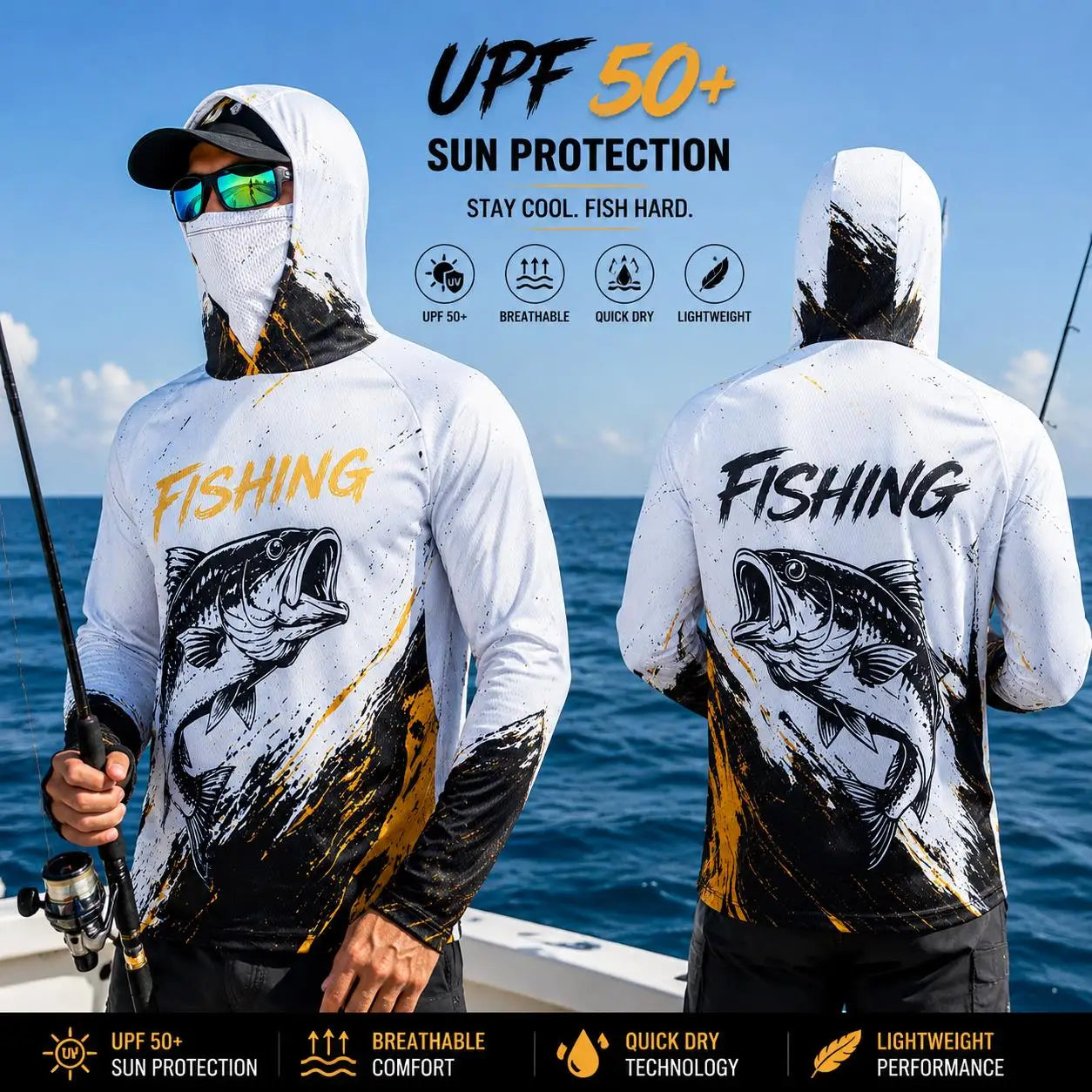 Men's Purple Camo Fishing Hoodie UPF 50 Sun Shirt Quick Dry Breathable Long Sleeve Outdoor Angling Jersey With Neck Gaiter