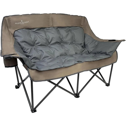 Double Camping Chair for Adults, Oversized Folding Loveseat Supports 600 lbs, Plush Padded Outdoor Couch with Cup H