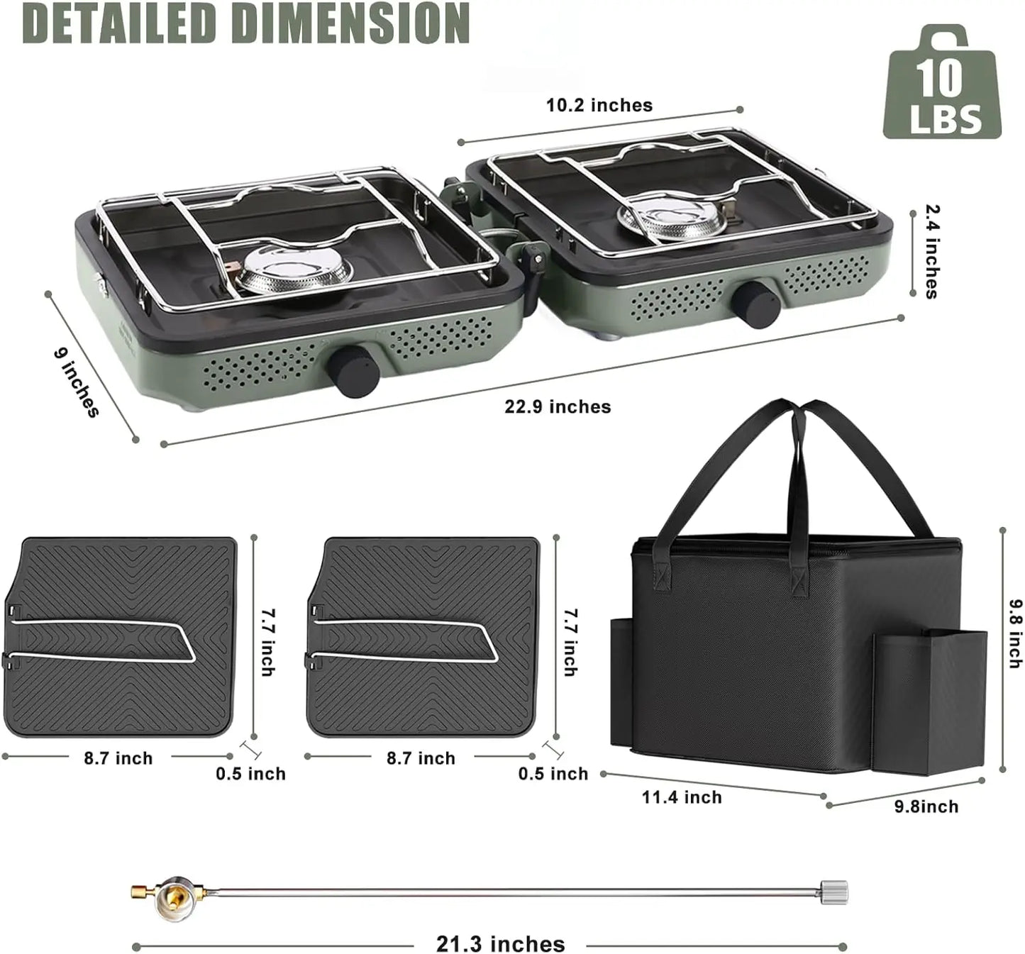 2 Burner Propane Camping Stove, 30000 BTU Portable Dual Griddles with Carry Bag, Outdoor Cooking Set for Camping Gear, RV, Tailgating, Green