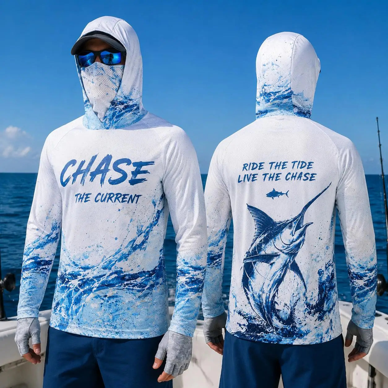 Men Fishing Hoodie Shirt Protection Long Sleeve Face Cover Quick Dry Sun Protection Fishing Jersey Performance Sailfish