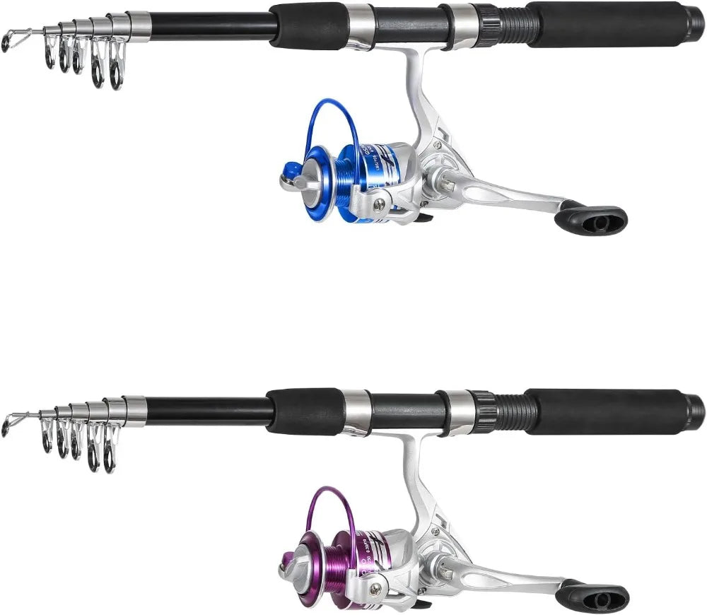 6.9ft Telescopic Fishing Rod & Reel Combo Set, 2Pcs Carbon Fiber Poles with Spinning Reels, Travel Fishing Kit with Tackle Box