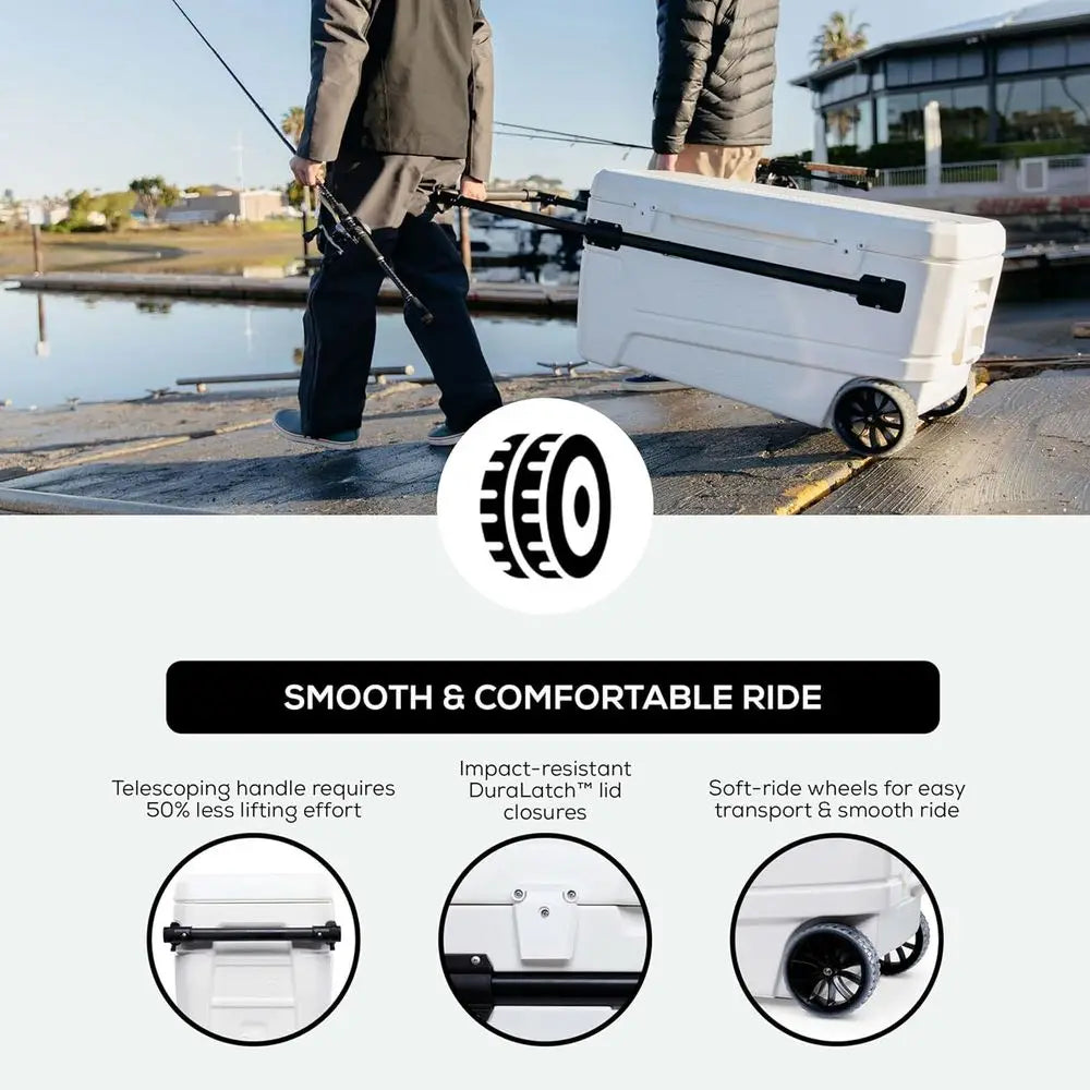 Wheeled 110Qt Insulated Cooler with Hard Shell for Outdoor Adventures