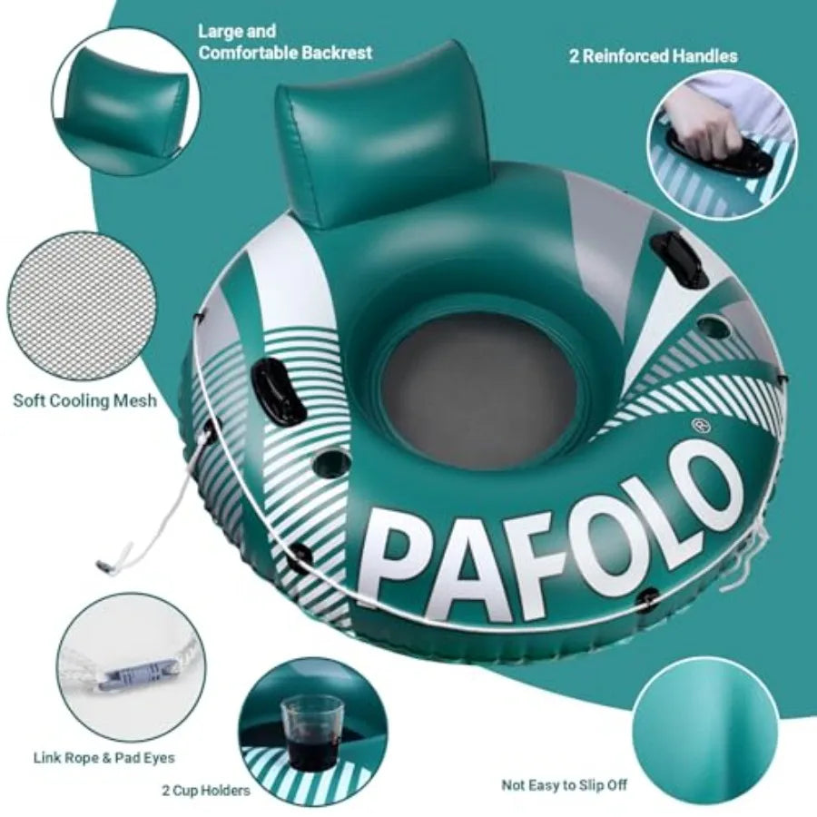 Pool Float Adult, Inflatable River Tube Float, River Tubes for Floating Heavy Duty with Mesh Bottom, Comfortable Backrest and 2