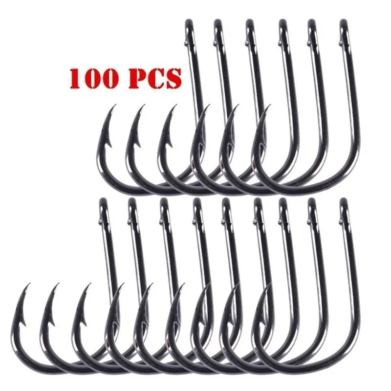 100pcs High Carbon Steel Fishing Hooks Pack #3~12 Circle Black Barbed Hooks with Hole