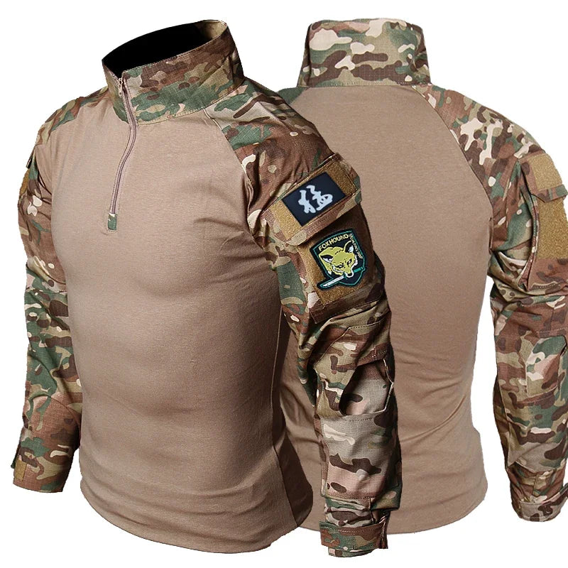 Outdoor Tactical T-Shirts Men Combat Military Army CP Camo Long Sleeve Hiking Hunting Clothes Climbing Shirt Cotton Shirt