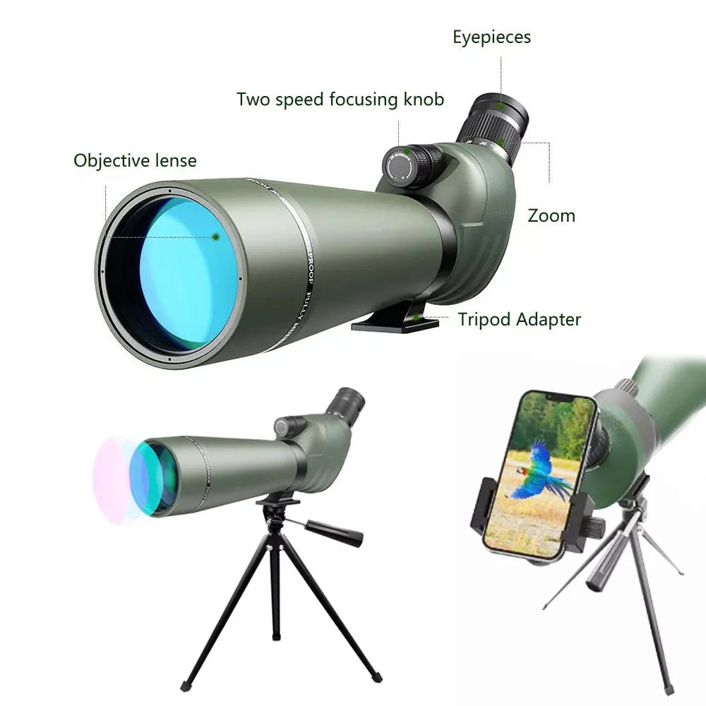 20-60x80/20-60x70HD Spotting Scope, Double Speed Focus, BAK4 Porro Prism, Fogproof for Target Shooting & Astronomy