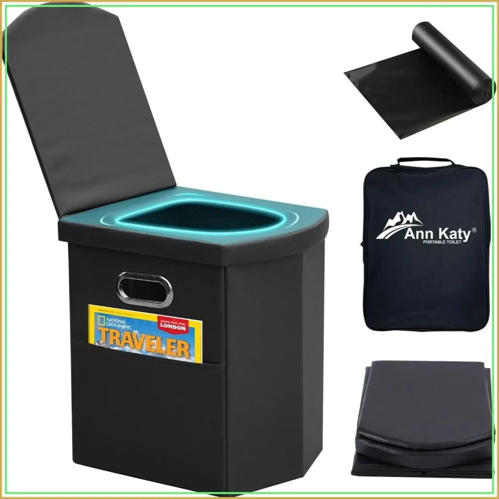 Extra Large Portable Toilet for Adults, Folding Camping Toilet with Lid for Car, Hiking, Beach