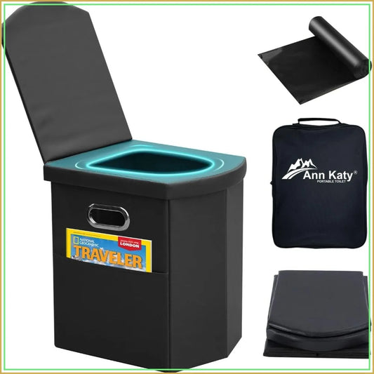 Extra Large Portable Toilet for Adults, Folding Camping Toilet with Lid for Car, Hiking, Beach