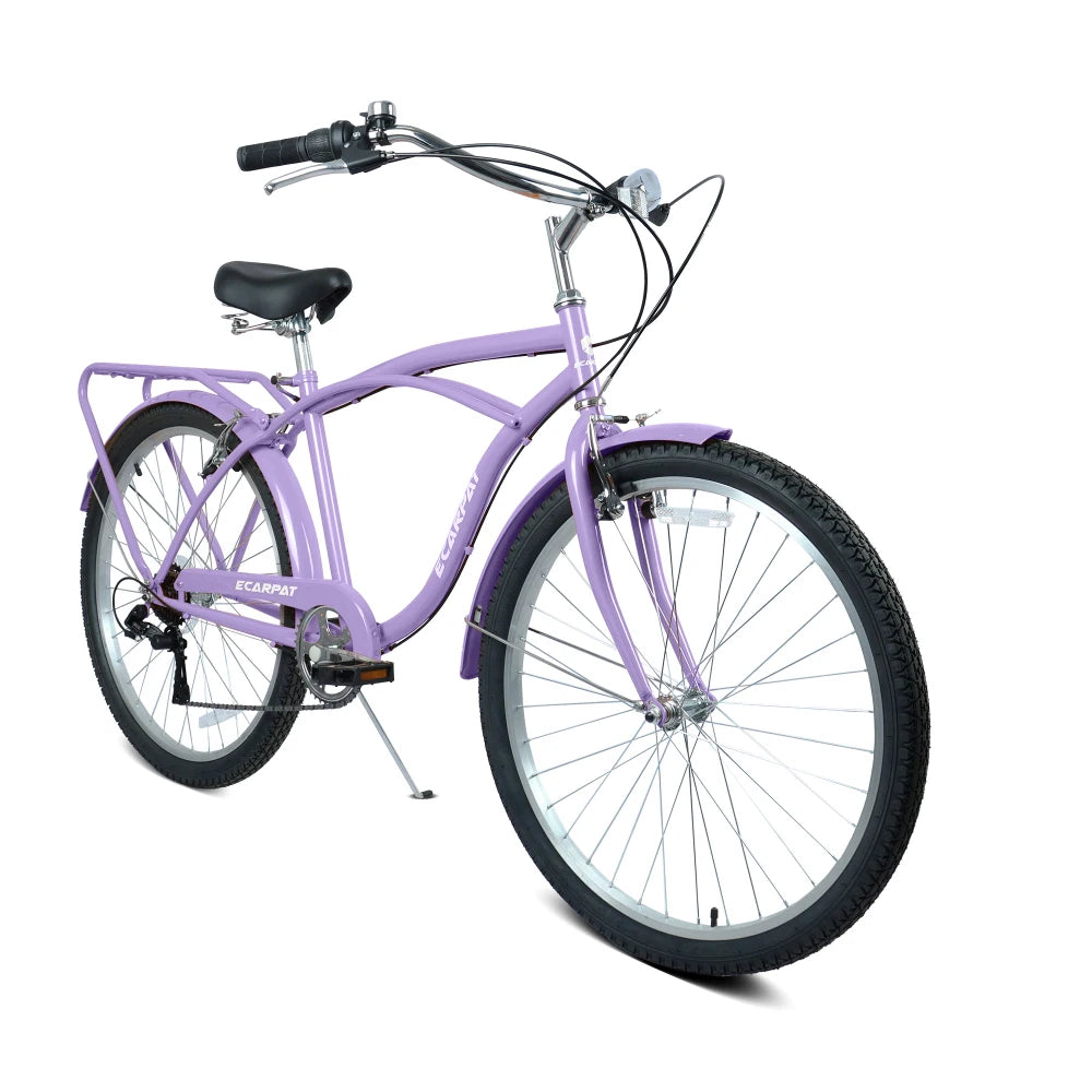 26 Inch 7-Speed Beach Cruiser Bike for Men & Women, High-Tensile Steel Frame, Lightweight Alloy Wheels, Front & Rear V-Brakes, Multiple Colors, Leisure & City Commuting Bicycle
