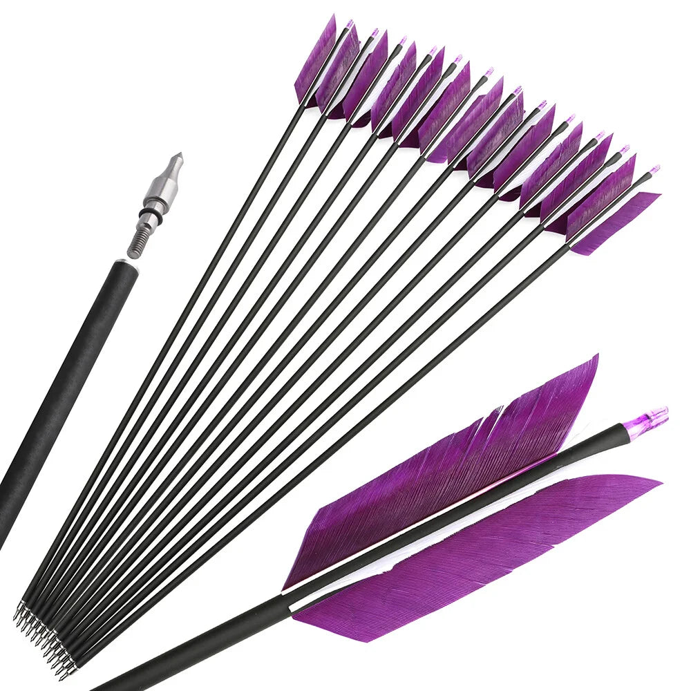 Mixed Carbon Arrows 12pcs 31.5inch Spine 500 OD7.8mm ID6.2mm with Turkey Feathers for Compound Recurve Bow Hunting Shooting Accessories