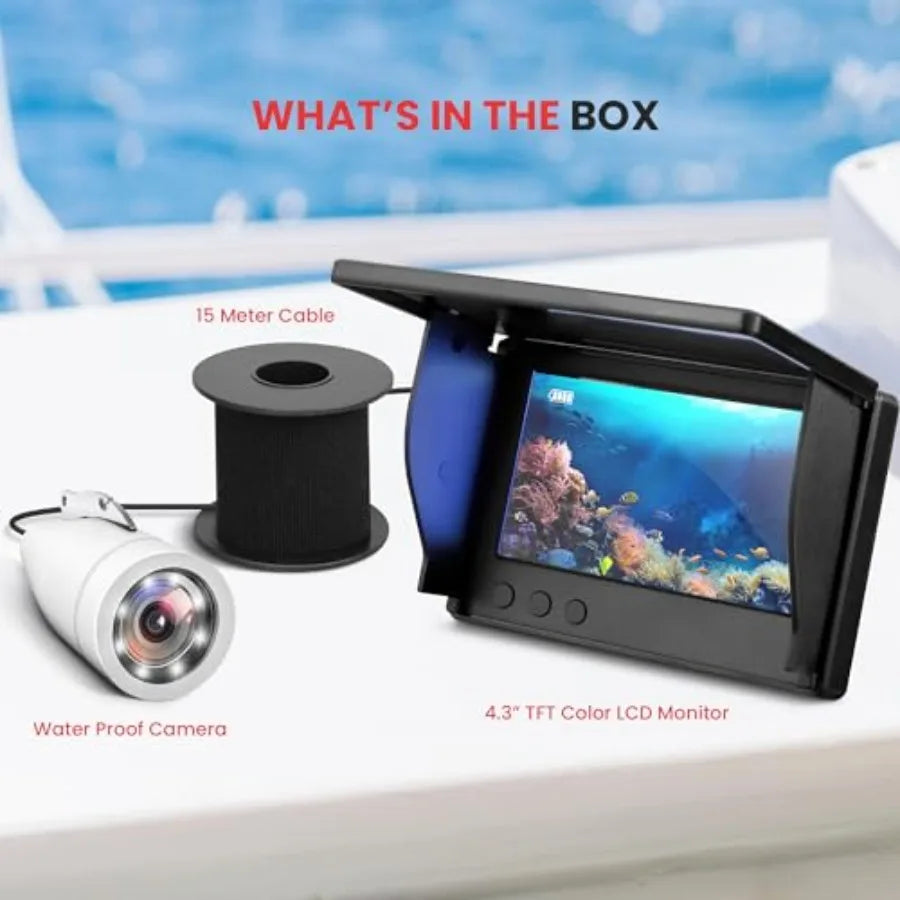 Digital Marine Camera Monitor System IP68 Waterproof Fish Finder with 12 Infrared LEDs, 4.3 TFT LCD, Removable Sun-Visor, Up to