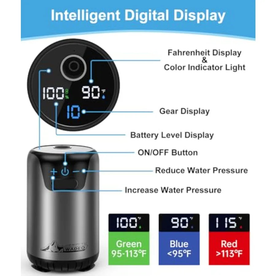 2026 Upgraded Portable Shower for Camping, Rechargeable Camping Shower with Intelligent LED Display, 10 Spray Modes, IPX7 Water