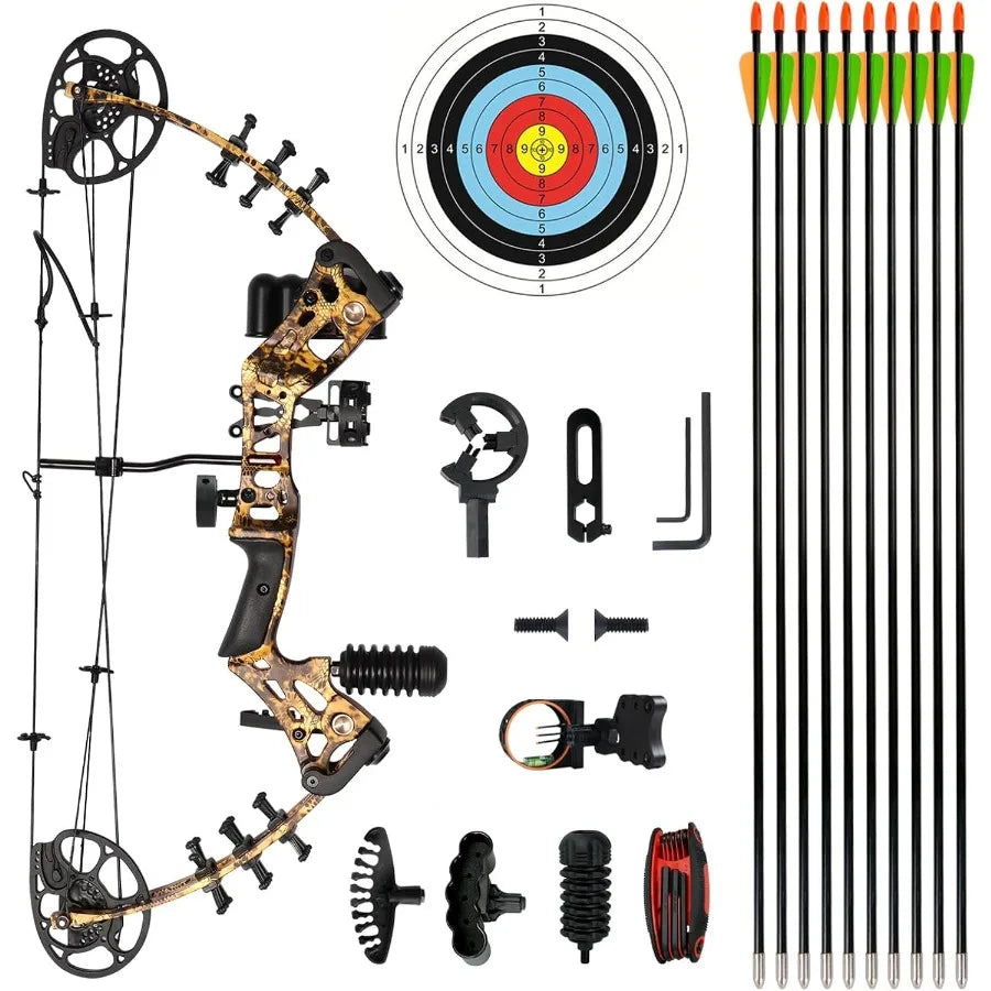 Youth Compound Bow Set 1545 Lbs for Teens and Beginner Package with Archery Hunting Equipment Max Speed 260fps Adjustable Right
