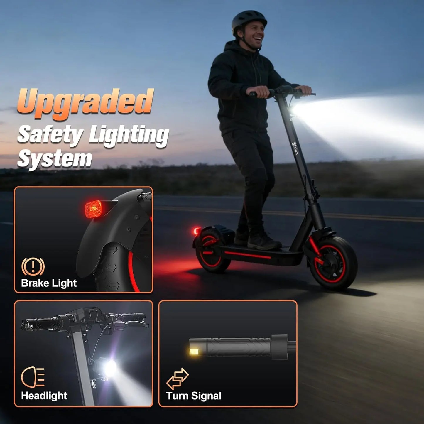 OBX 1200W Off Road Electric Scooter for Adults 48V Long Range E-Scooter 31MPH Fast Speed 10" Off Road Tires Foldable Dual Suspension Scooter