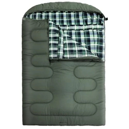 Car camping, hunting, tent camp sleeping bag: 0 double adult queen size 2-person cold weather sleeping bag with compression sac