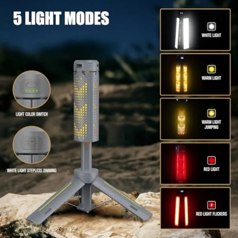 40" Telescopic Camping Lights with Stand, 8000mAh Rechargeable LED Work Light and Camp Lantern, 1000LM Portable Tripod Lamp, 20