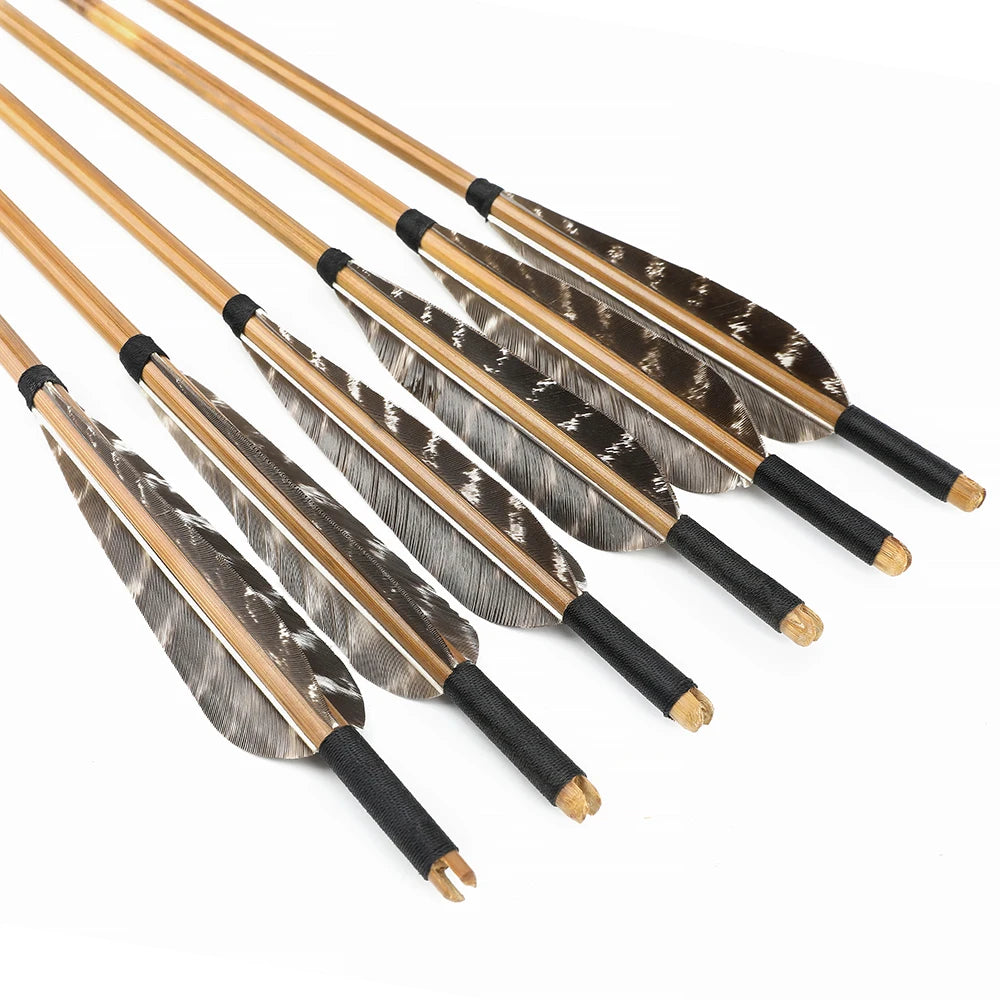 12pcs 33'' Archery Bamboo Arrows 5" Natural Feather with Arrowheads Archery Longbow Traditional Bow Hunting Shooting Target