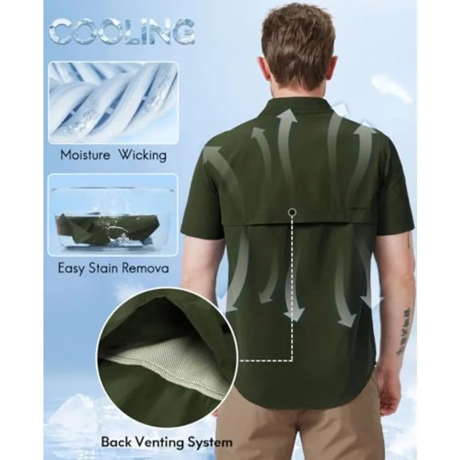 Haimont Men's Fishing Shirts Sun Protection Button Down Hiking Travel Camping Shirt Short Sleeve UV UPF50+ Top