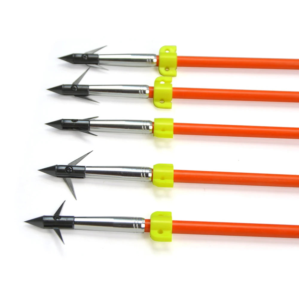 6/12pcs Hunting Fishing Arrow Solid Fiberglass Replaceable Broadheads Safety Slides Hunter Bowfishing Shooting Hunting Fish Tool
