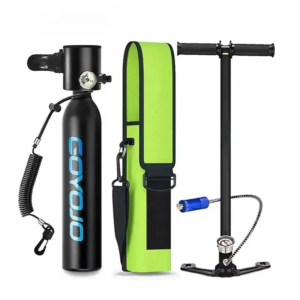 GOYOJO Mini Scuba Tank 0.5L with Hand Pump, Portable Diving Tank Up to 12 Minutes Breathe, Lung Tank Kits with 3000 PSI Max Pressure for Underwater Breathing Training Reusable Pony Bottle