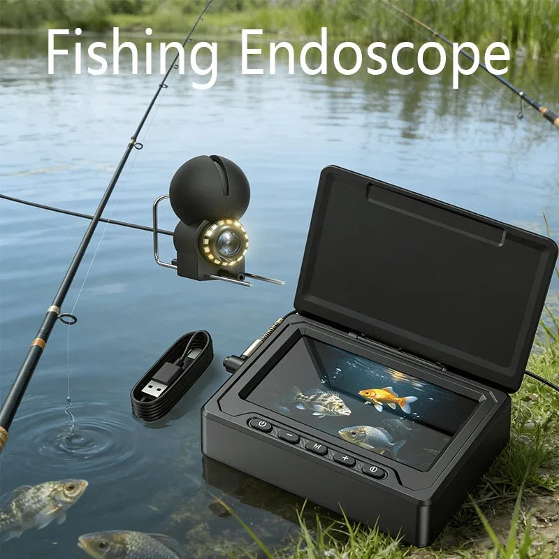 Underwater fishing camera, 1080P HD, portable fish finder equipped with a 4.3-inch LCD screen and infrared night vision light, suitable for fishing on ice lakes, boats, and kayaks.
