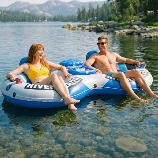 Inflatable River Tube Float with Built in Cooler - Heavy Duty River Float Pool Floats Lake Premium Water Tubes for Floating Rec