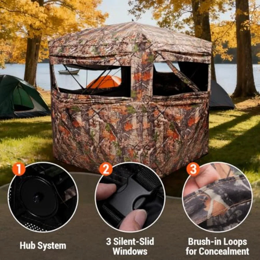 Hunting Blind/ Ground Blind 2/3 Person Soft Material Pop-Up Camouflage Tent Easy-Fold Portable Concealed Shelter with Carrying