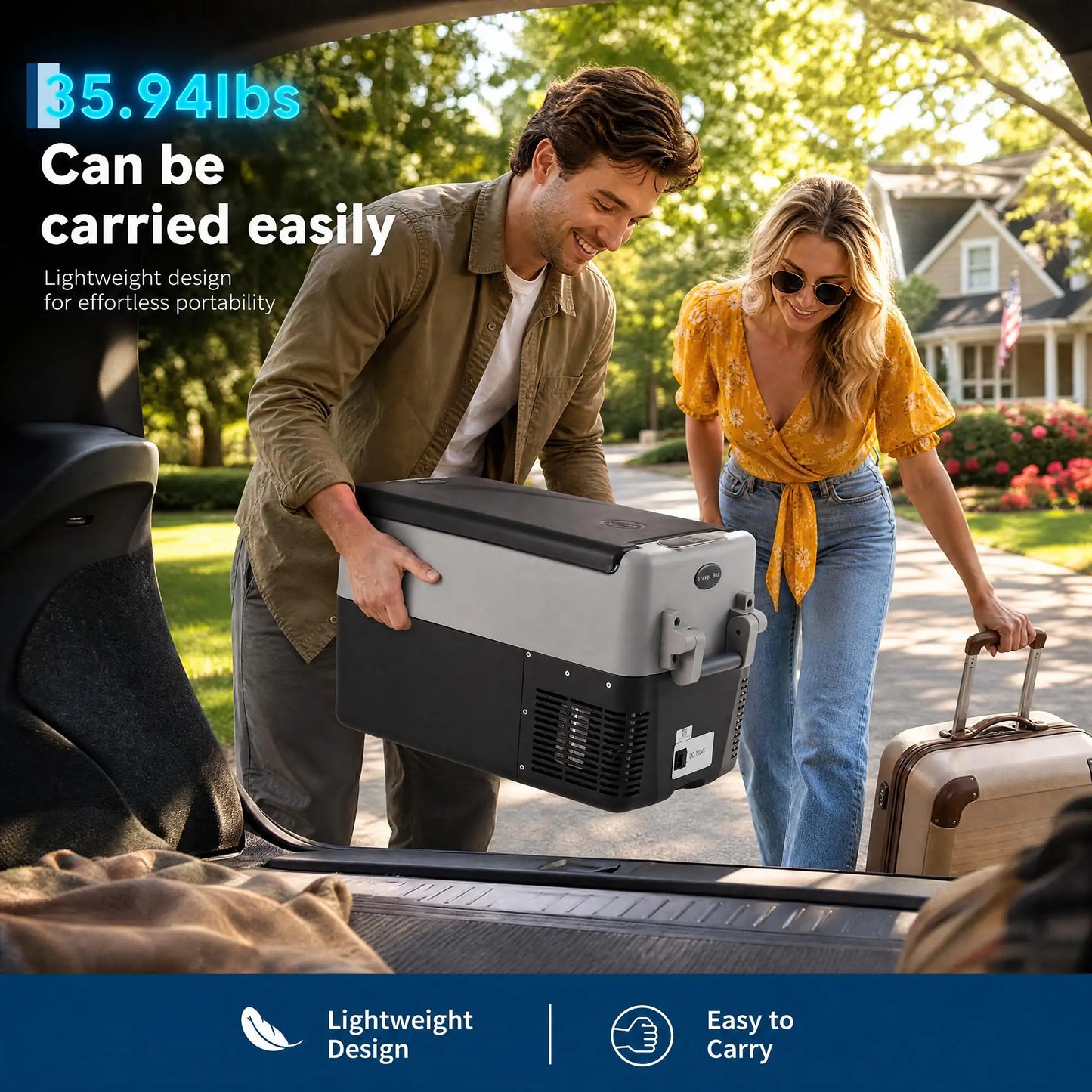 32QT Portable Car Refrigerator Freezer, 12V Electric Cooler With App Control, Dual Zone, -4°F Fast Cooling For RV Camping Travel