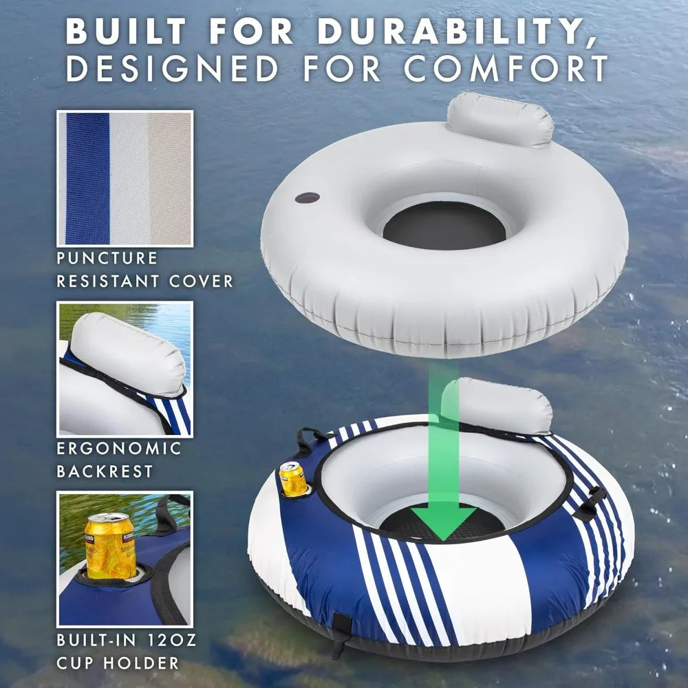 Heavy Duty River Tube with Premium Canvas Cover - Inflatable Float for Rivers, Lakes & Pools - Lido