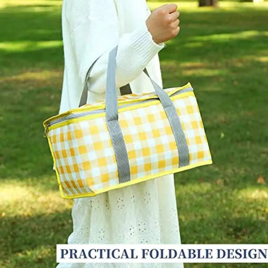 Foldable Insulated Cooler Bag With Zipper For Picnic Beach Food Delivery
