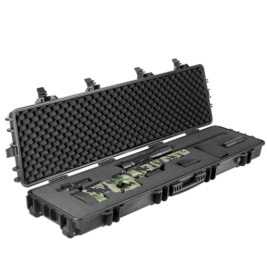 Hard Rifle Case Portable Long Gun Storage Suitcase with 2 Casters Shockproof & Waterproof Airsoft Rifle Protective Case