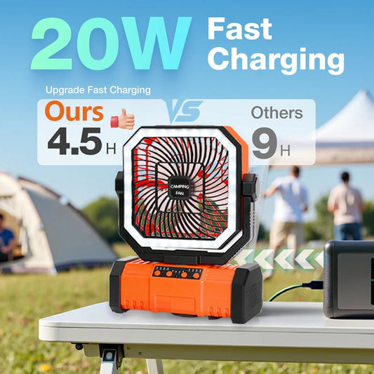 10000mAh Camping Fans Rechargeable Ceiling Fan Portable Battery Operated Fan with LED Light and Hook for Outdoor Tent Car Trip