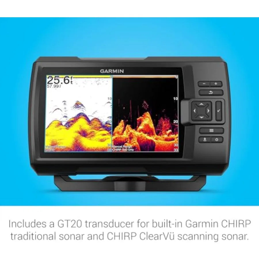 Fishfinder for fishing boats, PVC housing, black-gray, vivid scanning sonar with color palettes and easy-to-use 7-inch display