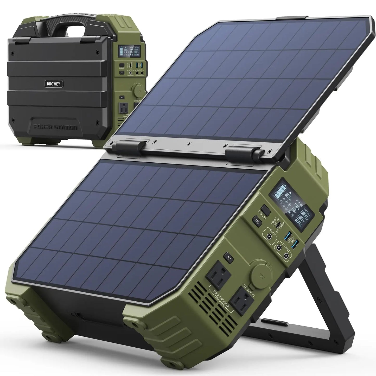 1600W (3200W Peak) Portable Power Station, 1024Wh LiFePO4 Battery With Built-in Solar Panel, 100W USB-C PD, Solar Generator
