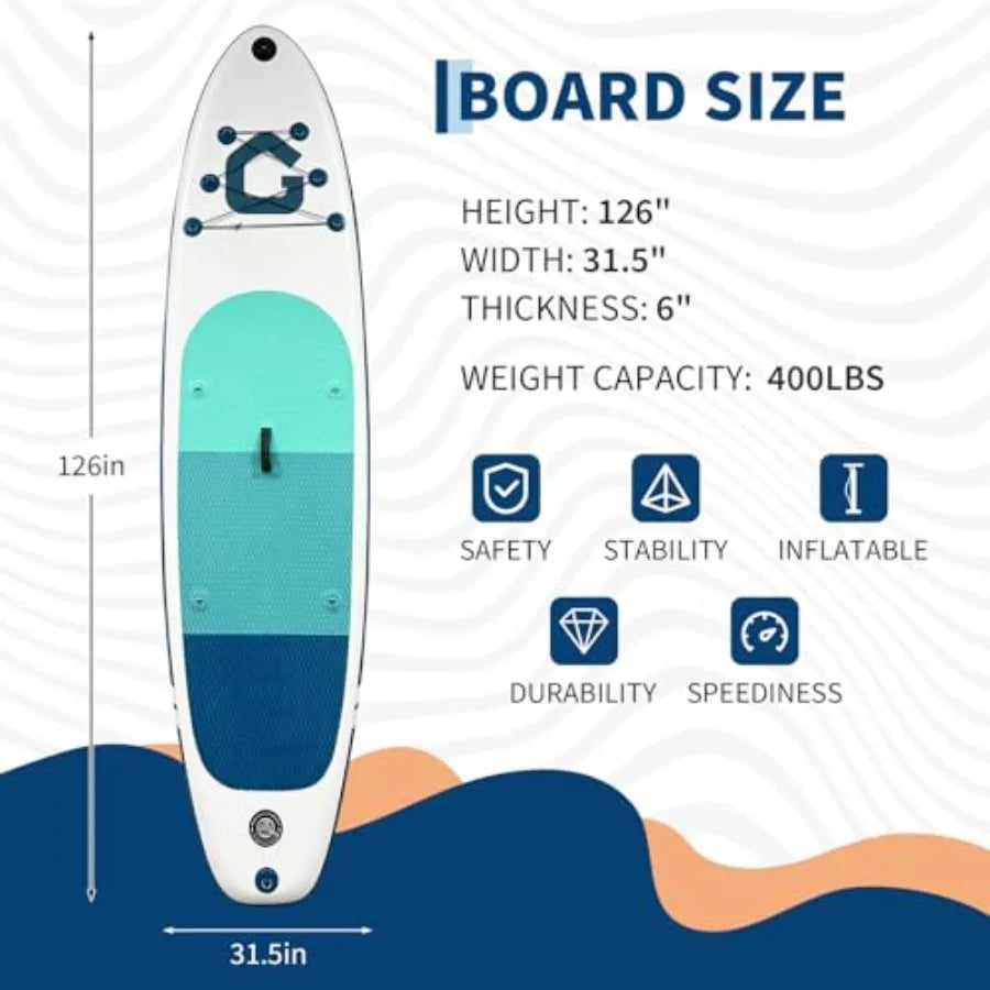 Inflatable Stand Up Paddle Board for outdoor water sports, durable PVC material, blue color, ultra-stable wide design with non-