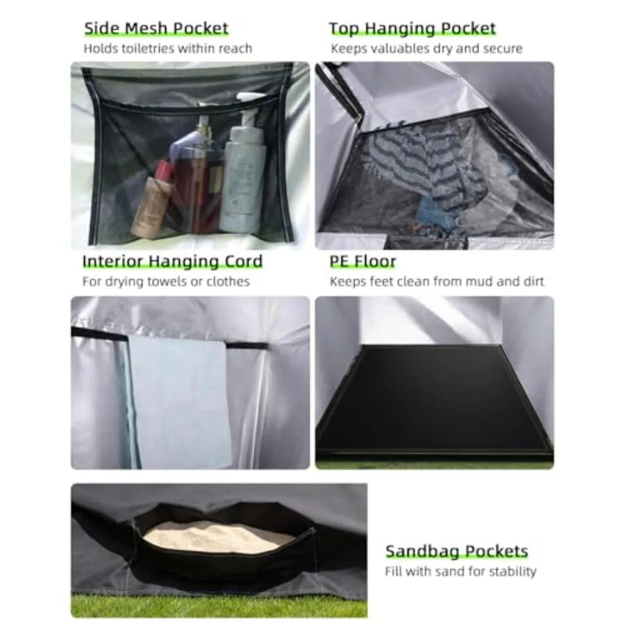 Large Shower Tent, Portable Privacy Tent with Mesh Floor and Carrying Bag, Lightweight and Sturdy, Easy Set Up, Portable Changi