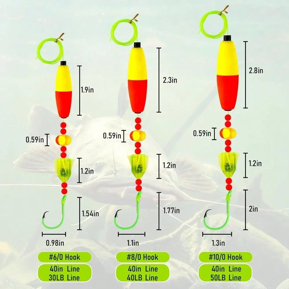 Pack Catfish Fishing Rig Kit Complete Ready Float Rigs Set With Rattles Peg Floats Beads Circle Hooks 6 0 8 0 10 0 Catfishing T